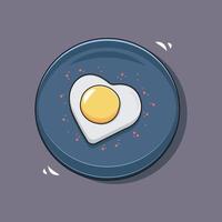 gebraten Ei Herz und Soße Punkt auf Blau Gericht Vektor Illustration Profi herunterladen