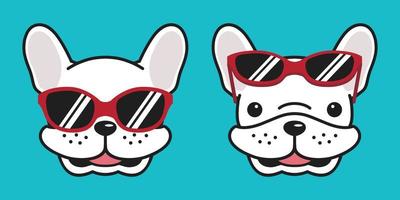 hund vektor franska bulldogg ikon leende röd solglasögon tecknad serie karaktär illustration vit