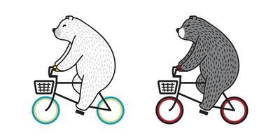 Bär Vektor Polar- Bär Reiten Fahrrad Radfahren Gekritzel Illustration Charakter Karikatur