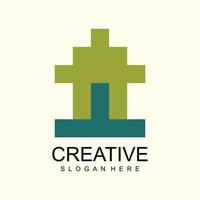 design logotyp med leksak hus kreativ låda rutnät element begrepp vektor