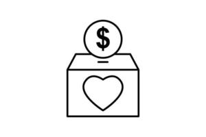Spende Symbol Illustration. Box und Herz mit Dollar. Symbol verbunden zu Wohltätigkeit. Linie Symbol Stil. einfach Vektor Design editierbar