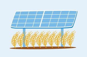 vete växer under de sol- panel. de begrepp av samtidig använda sig av av landa tomter både för de produktion av sol- solceller energi och för lantbruk. vektor platt illustration.