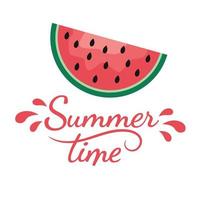 Beschriftung Sommer- Zeit mit ein Stück von Wassermelone. vektor