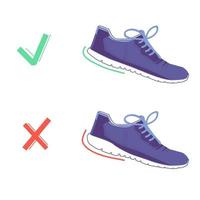 richtige und falsche Schuhe mit natürlichem Lauf. Laufschuhe. gesunde Schritte des Laufkonzepts. Vektor flache Grafikdesign isolierte Illustration.