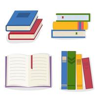 en uppsättning färgglada böcker och läroböcker i platt stil vektor
