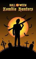 halloween zombiejägare med RPG-raket på kyrkogården vektor