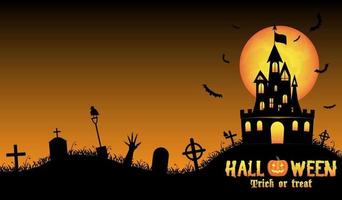 Halloween-Hintergrund mit altem Schloss im Friedhof