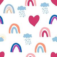 Regenbogen nahtlos Muster im Pastell- Farben. skandinavisch Baby Hand gezeichnet Illustration perfekt zum Textilien vektor