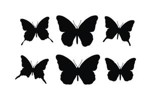 süß Schmetterlinge fliegend Silhouette Sammlung. Schmetterling Silhouette bündeln auf ein Weiß Hintergrund. Schmetterlinge Silhouette im anders Posen. monochromatisch Schmetterlinge fliegend im anders Positionen. vektor