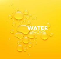 Wasser Tropfen realistisch, Poster Design auf Gelb Hintergrund, eps 10 Vektor Illustration