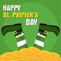 irisch Elf begraben auf Stapel von golden Münzen glücklich Heilige Patrick Tag Poster Vektor Illustration