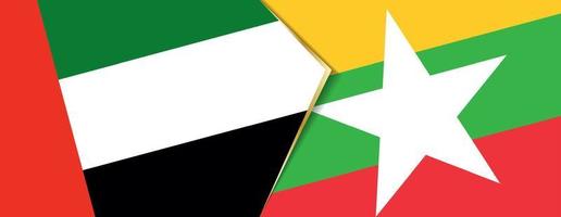 vereinigt arabisch Emirate und Myanmar Flaggen, zwei Vektor Flaggen.