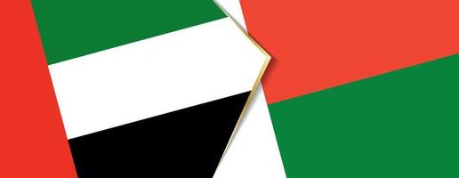 vereinigt arabisch Emirate und Madagaskar Flaggen, zwei Vektor Flaggen.