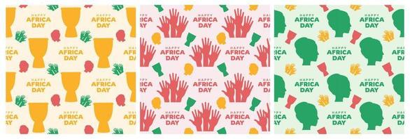 uppsättning av Lycklig afrika dag sömlös mönster design med kultur afrikansk stam- siffror dekoration i mall hand dragen tecknad serie platt illustration vektor
