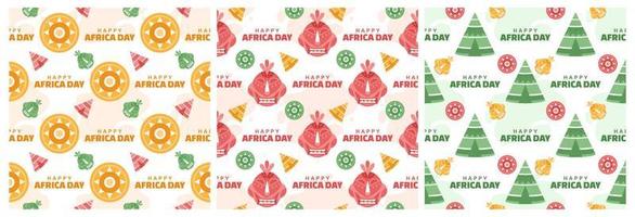 einstellen von glücklich Afrika Tag nahtlos Muster Design mit Kultur afrikanisch Stammes- zahlen Dekoration im Vorlage Hand gezeichnet Karikatur eben Illustration vektor