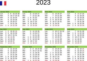 år 2023 kalender i franska med Frankrike högtider vektor