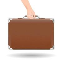 braune klassische Kofferreisetasche mit Hand vektor