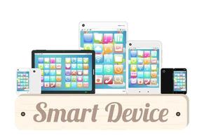 smart enhet träskiva med smart telefon och surfplatta vektor