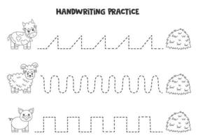 spåra linjer med svartvita husdjur. skrivpraxis. vektor