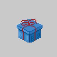 blå gåva låda i pixel konst stil vektor