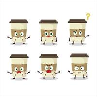 tecknad serie karaktär av kaffe kopp med Vad uttryck vektor