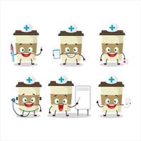 Arzt Beruf Emoticon mit Kaffee Tasse Karikatur Charakter vektor