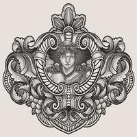 illustration vektor helios Gud av Sol grekisk mytologi med årgång gravyr prydnad ram perfekt för din handelsvaror och t skjorta