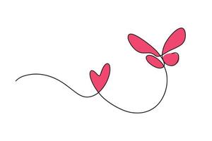 ein Herz und ein Schmetterling gezeichnet im einer Linie. Vektor