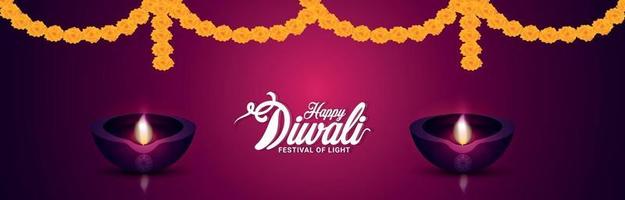 glad diwali inbjudan banner med girland blomma vektor