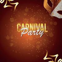 karneval party inbjudningskort med kreativa gyllene mask och bakgrund vektor
