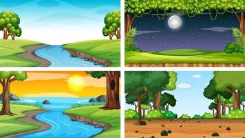 fyra olika scener av naturpark och skog vektor