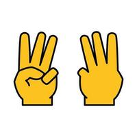 3 fingrar hand gest gul uttryckssymbol, representera de räkna eller ukrainska treudd, vektor eps mall isolerat på vit bakgrund