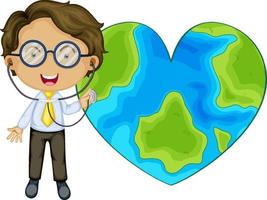 jorden i hjärta form med en läkare seriefigur vektor