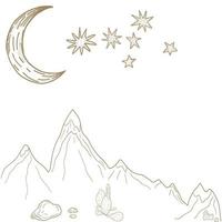 Western Berg Aussicht Mond Sterne Leinen- Kunst vektor