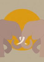 schön Paar ästhetisch Elefant Poster Illustration. bunt Sonnenuntergang im Savanne. Boho minimalistisch druckbar Mauer Kunst. vektor