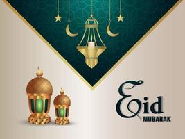 glückliche diwali islamische Festivalgrußkarte mit goldener arabischer Laterne und Mond vektor