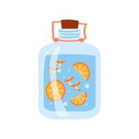eben Vektor Illustration isoliert auf Weiß Hintergrund. Glas Flasche mit Essig und Orange zum umweltfreundlich Reinigung.
