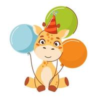 Vektor Kinder- Tier Charakter auf ein Weiß Hintergrund. süß Giraffe feiern Geburtstag. ein Sammlung zum ein Kinder- Geburtstag. Illustration zum ein Gruß Karte zu ein Kind