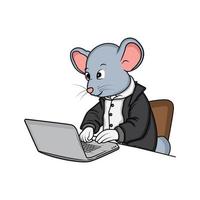 Maus Arbeiten auf das Laptop Karikatur Vektor Illustration