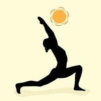 en kvinna håller på med yoga med de Sol i de bakgrund vektor design lady håller på med yoga och baner design för internationell dag