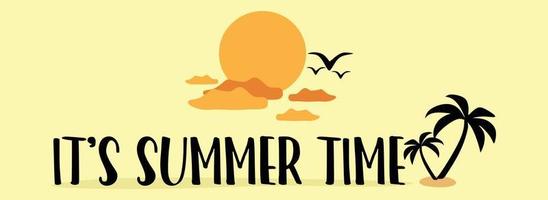 Illustration von ein Hintergrund ein Gelb Hintergrund mit ein Gelb Hintergrund mit das Wörter es ist Sommer- Zeit Vektor Design und Urlaub Banner Design