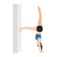 Hälfte Handstand beim Wand, Seite Planke Variation Hälfte Handstand beim Mauer. Frau trainieren Kapinjalasana, vasisthasana Variation Hand zu Zehe Knie gebogen. vektor