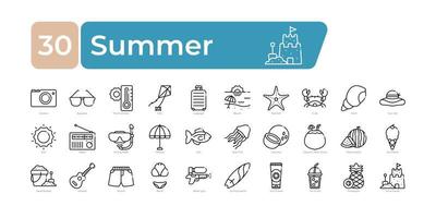 Sommer- Symbole Pack. dünn Linie Symbole Satz. sauber und einfach Vektor Symbole