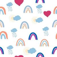 regnbåge sömlös mönster i pastell färger. scandinavian bebis hand dragen illustration perfekt för textilier vektor