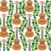 ukulele sömlös mönster, ukulele. mönster med monstera, löv, blommor, anteckningar, inskriptioner vektor