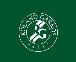 Roland Garros Turnier Logo Weiß Französisch öffnen Tennis Champion Symbol Design Vektor abstrakt Illustration mit Grün Hintergrund