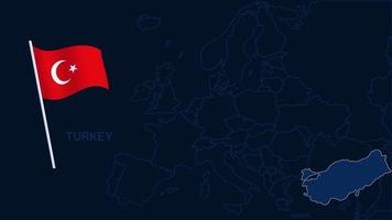 Turkiet på Europa karta vektorillustration. karta av hög kvalitet Europa med gränserna för regionerna på mörk bakgrund med nationell flagga. vektor