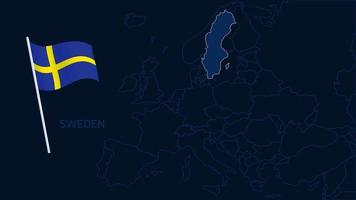 Schweden auf Europa Karte Vektor-Illustration. Hochwertige Karte Europa mit Grenzen der Regionen auf dunklem Hintergrund mit Nationalflagge. vektor