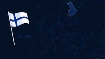 Finnland auf Europa Karte Vektor-Illustration. Hochwertige Karte Europa mit Grenzen der Regionen auf dunklem Hintergrund mit Nationalflagge. vektor