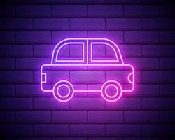 Auto rosa leuchtendes Neon-UI-UX-Symbol. leuchtender Zeichenlogovektor lokalisiert auf Backsteinmauerhintergrund vektor